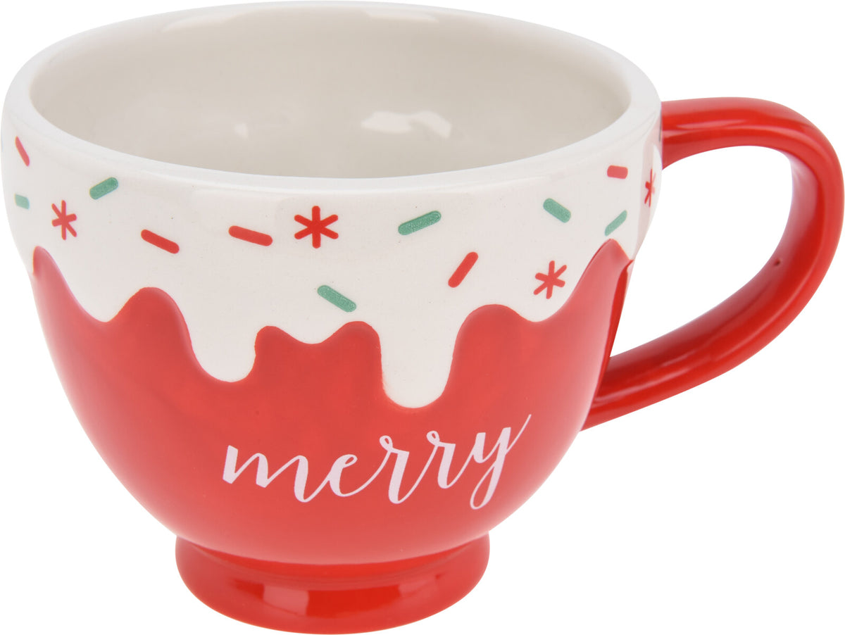 Mug with Christmas Text - Dolomite Holiday Mug, Festive Drip Design