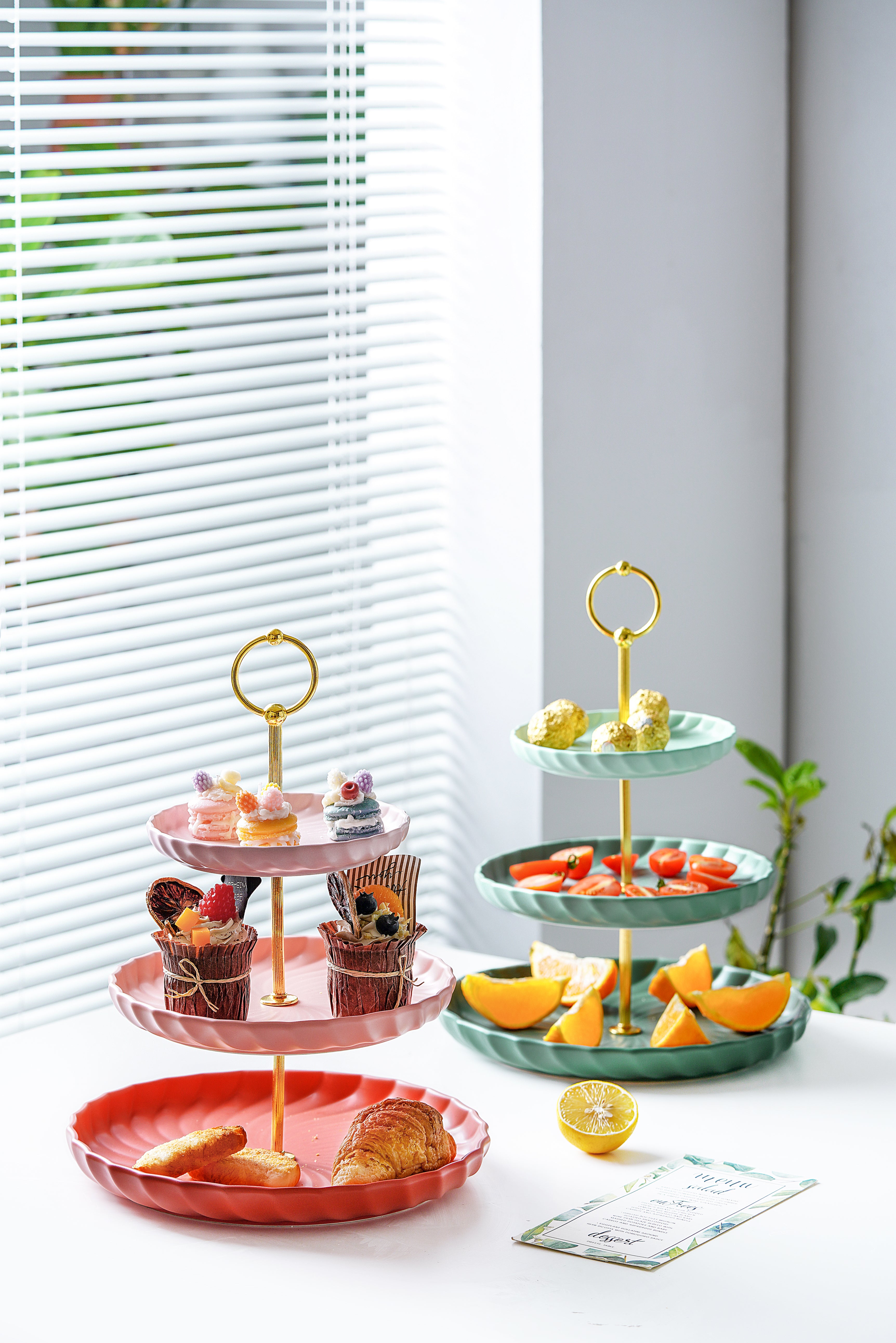 3-Level Cake Stand – Ceramic, Matte Glaze, Relief Texture