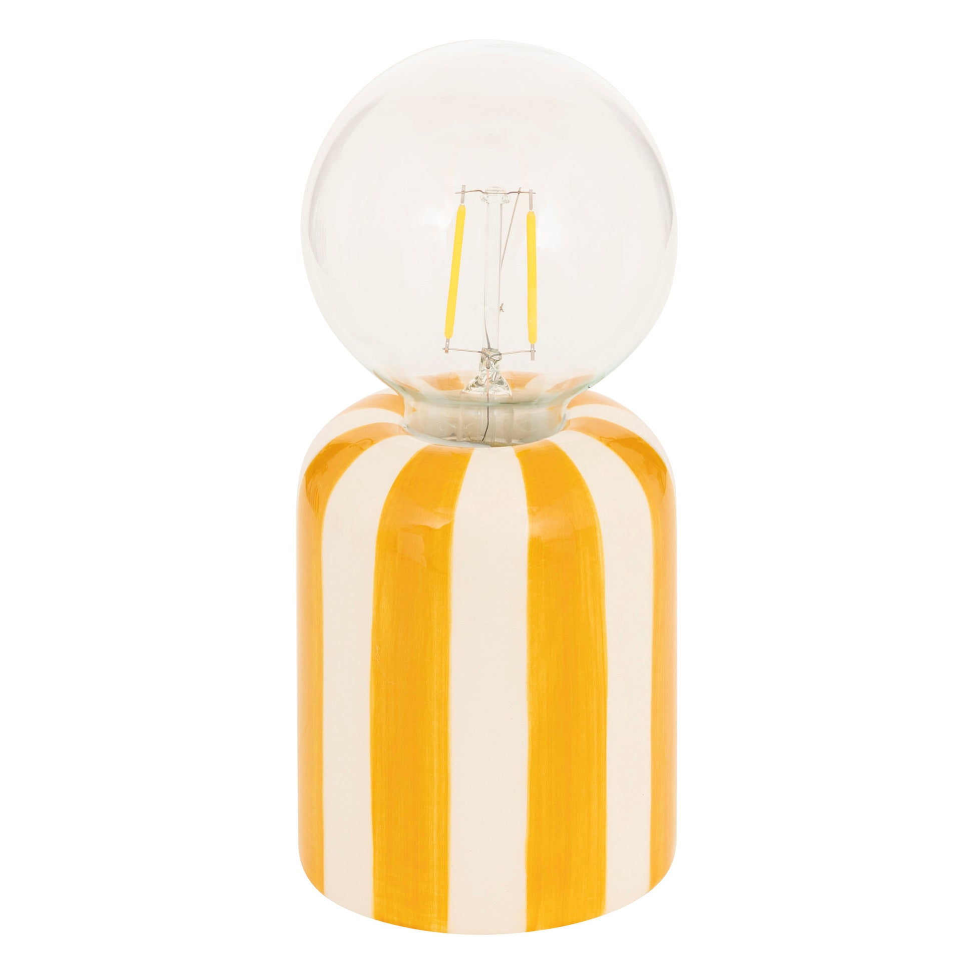 Battery Led Lamp "Rico" Striped Ceramic Base Globe Bulb 10h