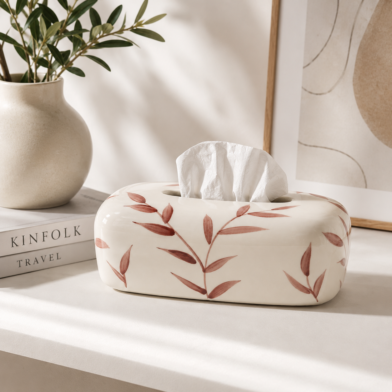 Porcelain Tissue Box with Leaf Design – 22×13×6.5 cm