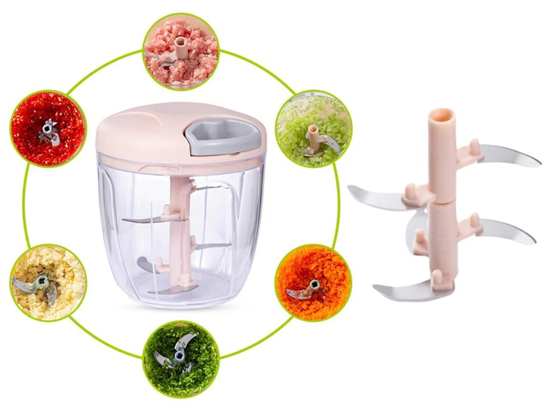 Manual Food Chopper with 5 Blades for Easy Slicing