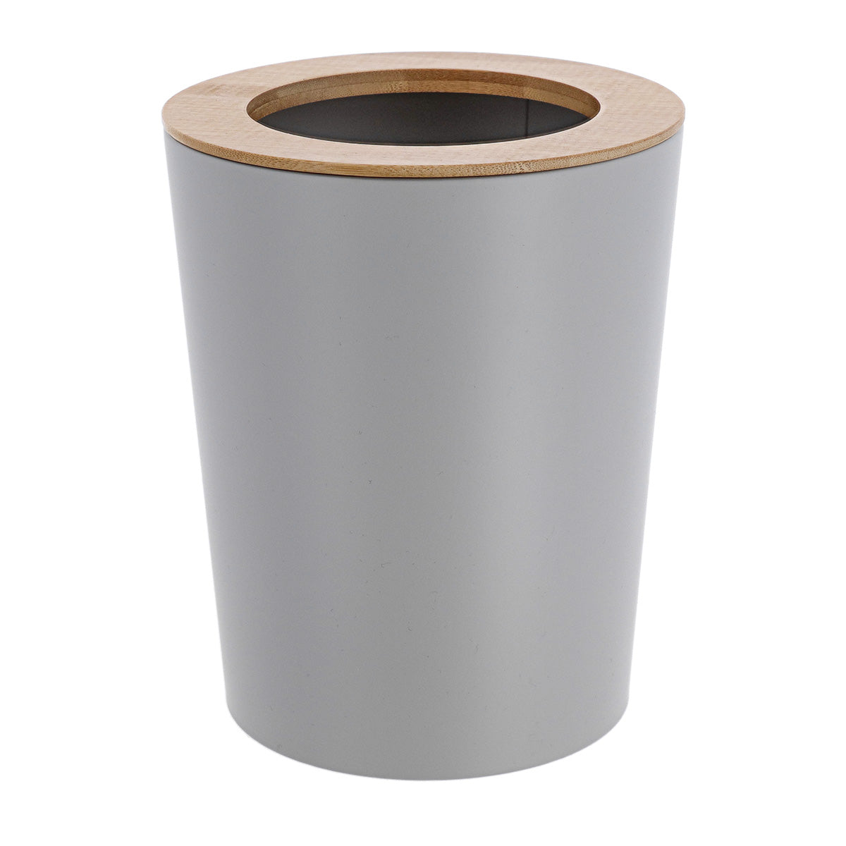 Metal Bin with Bamboo Cover, Grey, 5L Bathroom Waste Basket