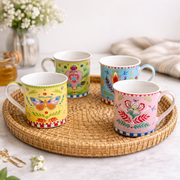 Set of 4 Porcelain Mugs 300 ml Spring Folk