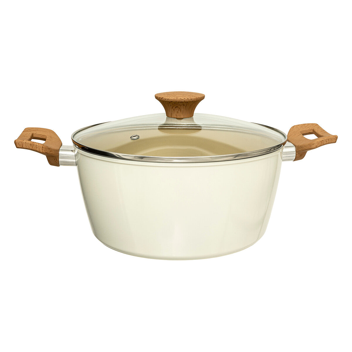 Beige Forged Aluminum Pot with Glass Lid
