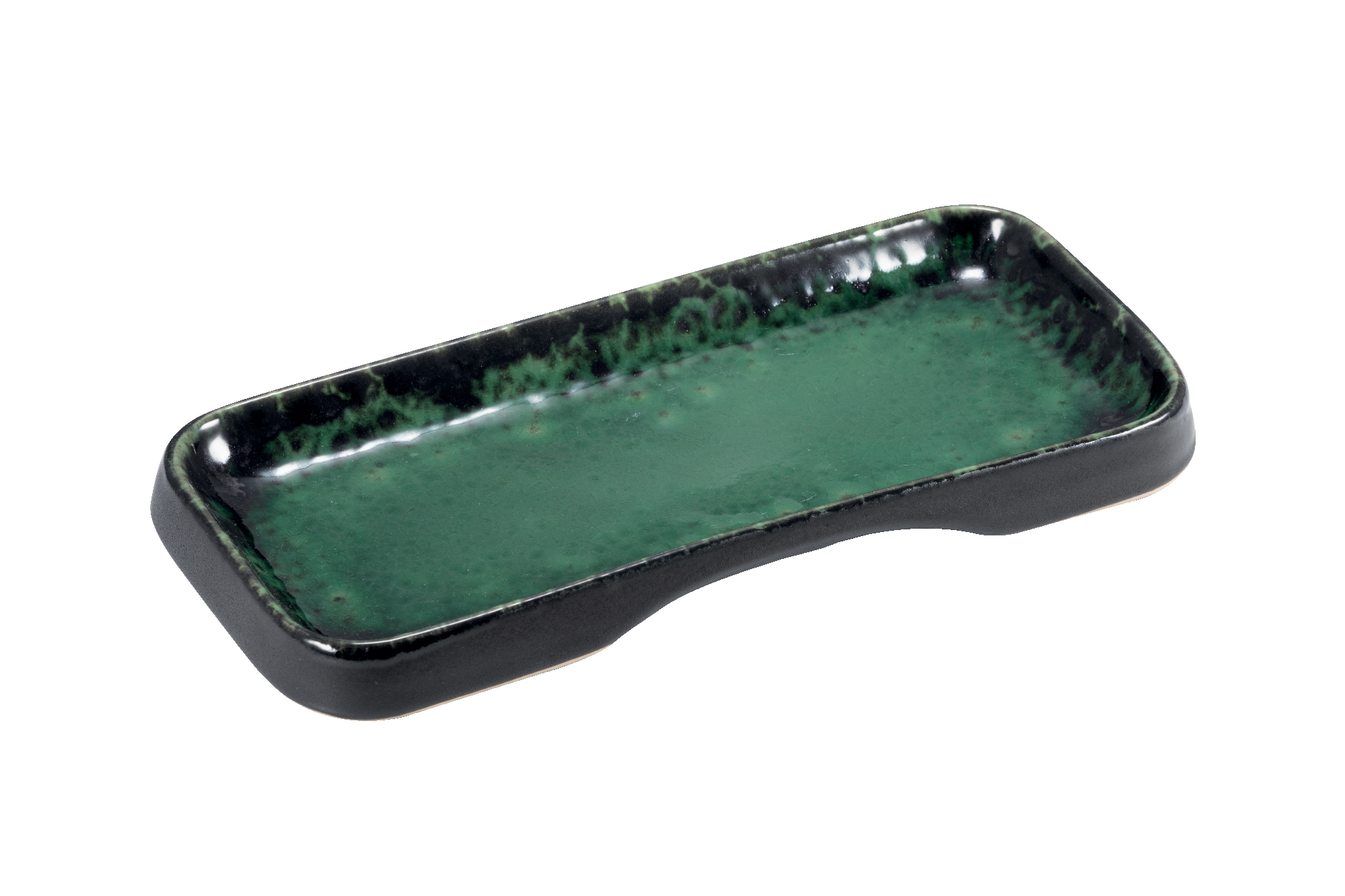 Rectangular Black and Green Reactive Stoneware Serving Board