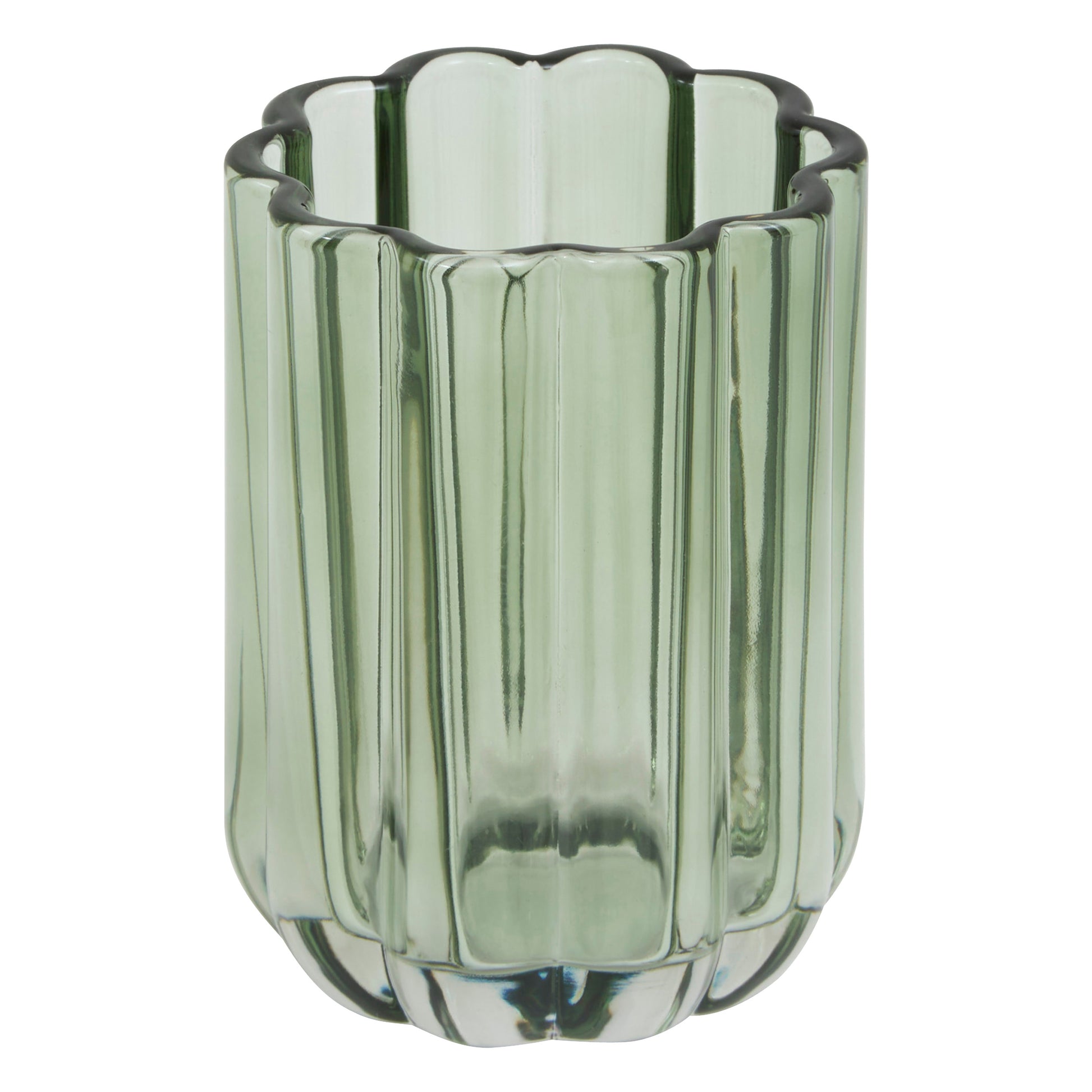 Toothbrush Holder Florea – Ribbed Green Glass Tumbler, D 7.7 x H 11 cm