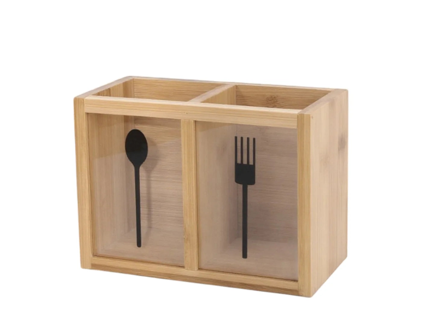 Bamboo & Acrylic Cutlery Holder – 2 Compartments