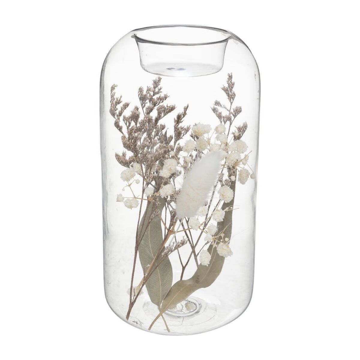 Candle Holder With Dry Flower, Glass, Tealight Space
