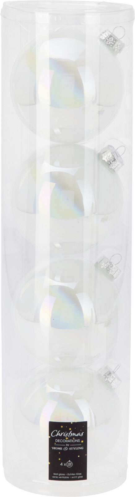 GLASS XMAS BALL 4 pcs - 4x10 cm Glass Baubles, 2 Shiny & 2 Matt