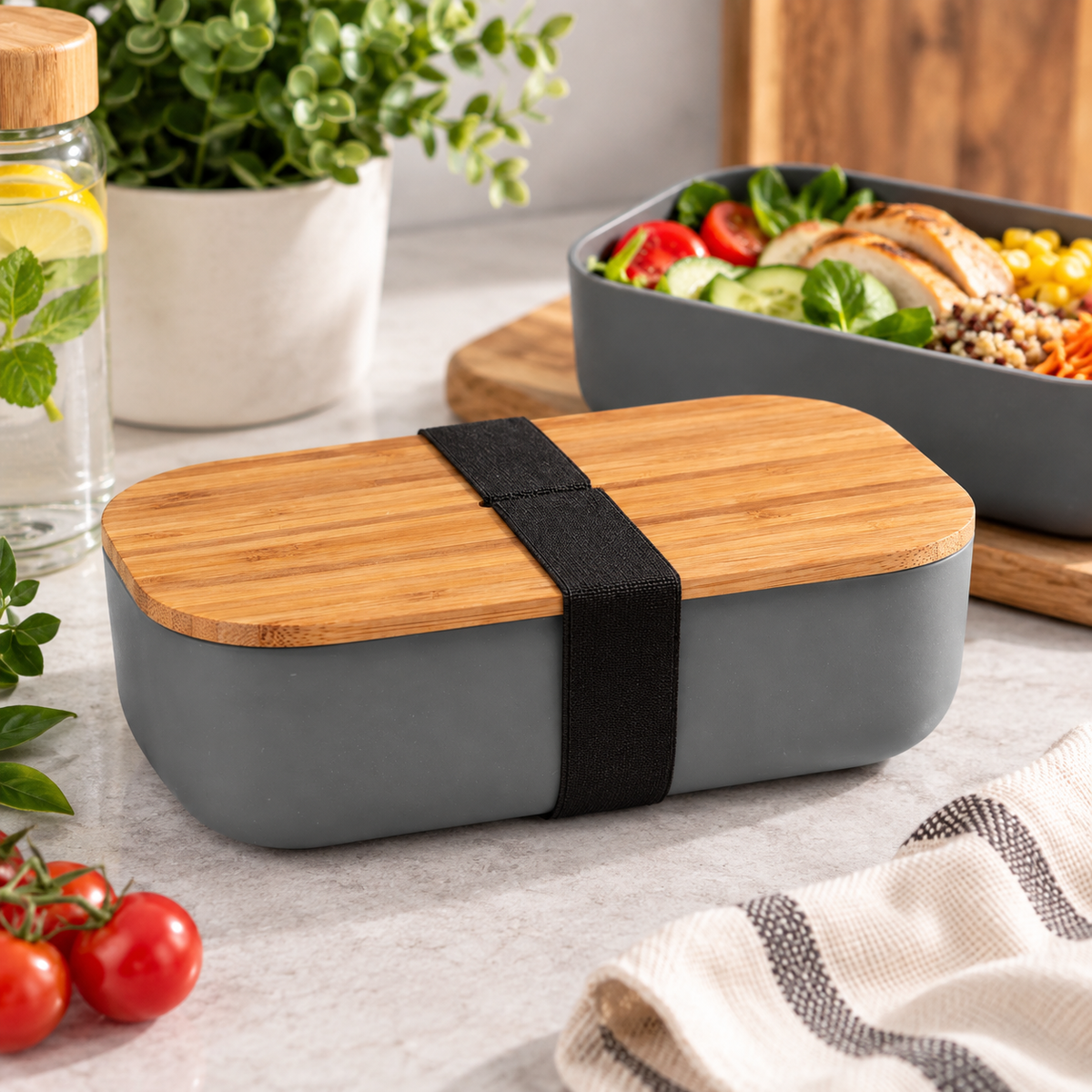 Grey Bamboo Lunch Box 20cm