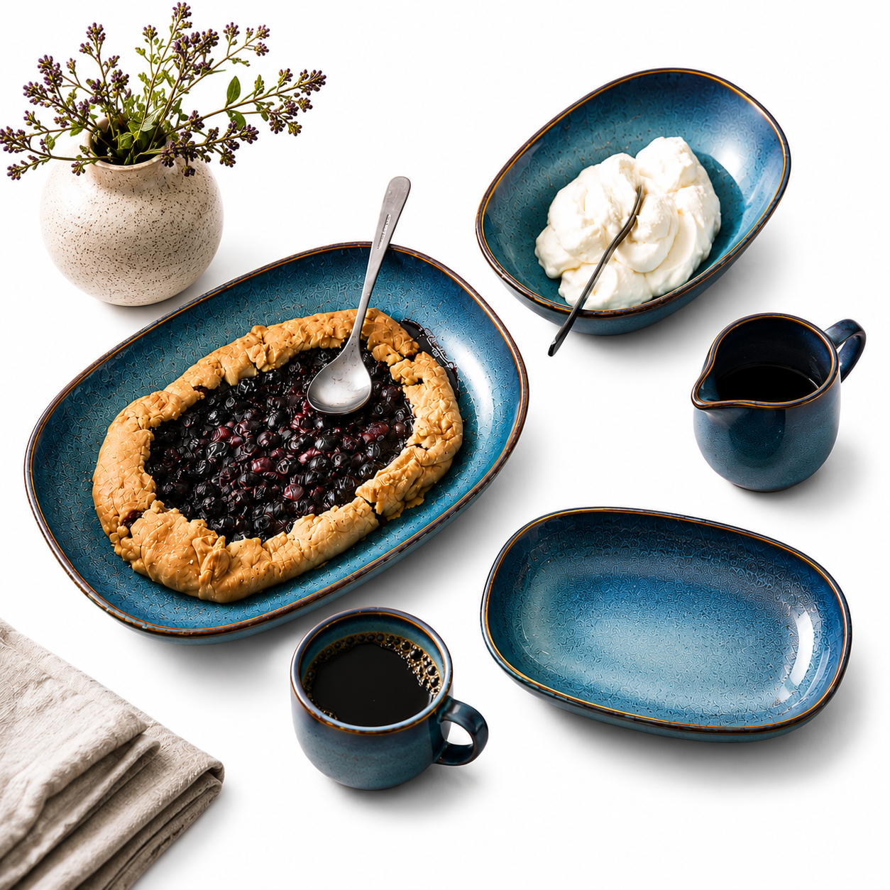 Blue Deep Oval Serving Bowl