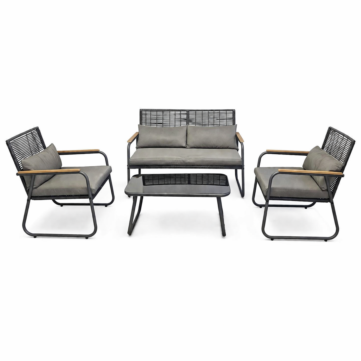 Elegant Steel Lounge Set with Teak Accents