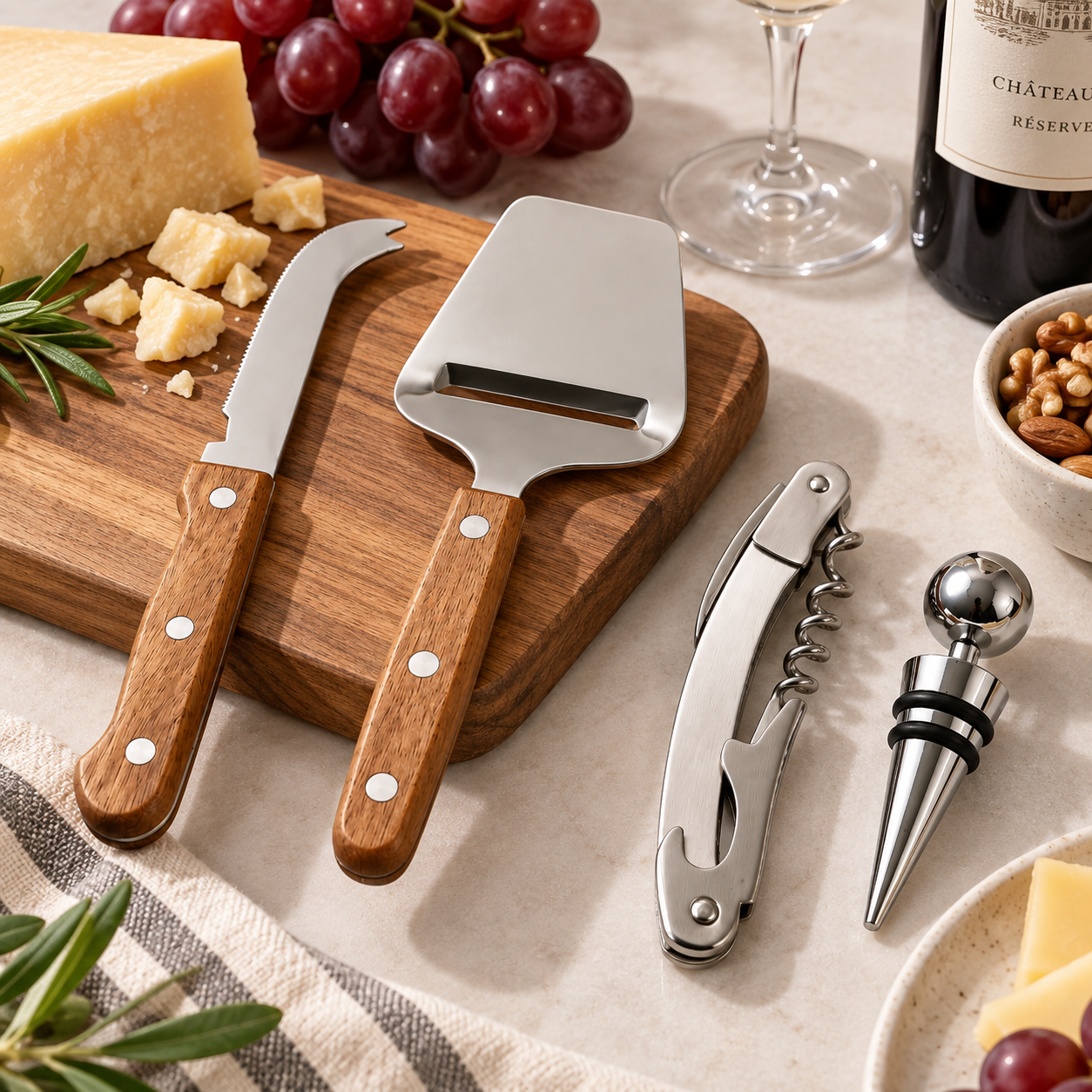 4-Piece Wine & Cheese Tool Set with Acacia Wood Handles