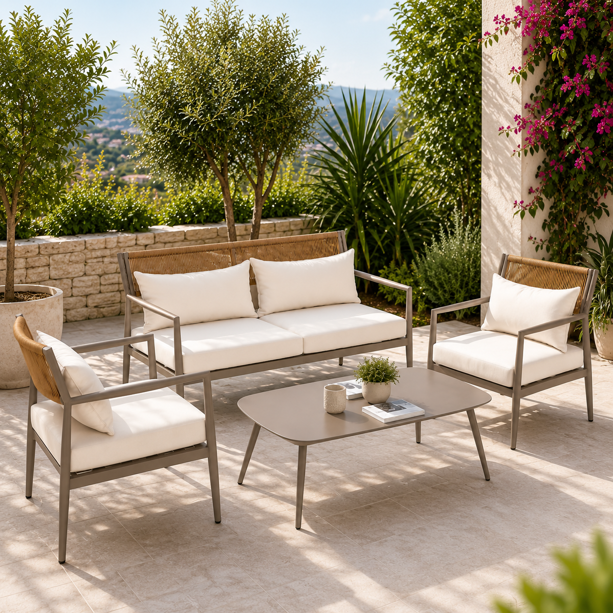 Steel Outdoor Lounge Set 2+1+1 with Coffee Table