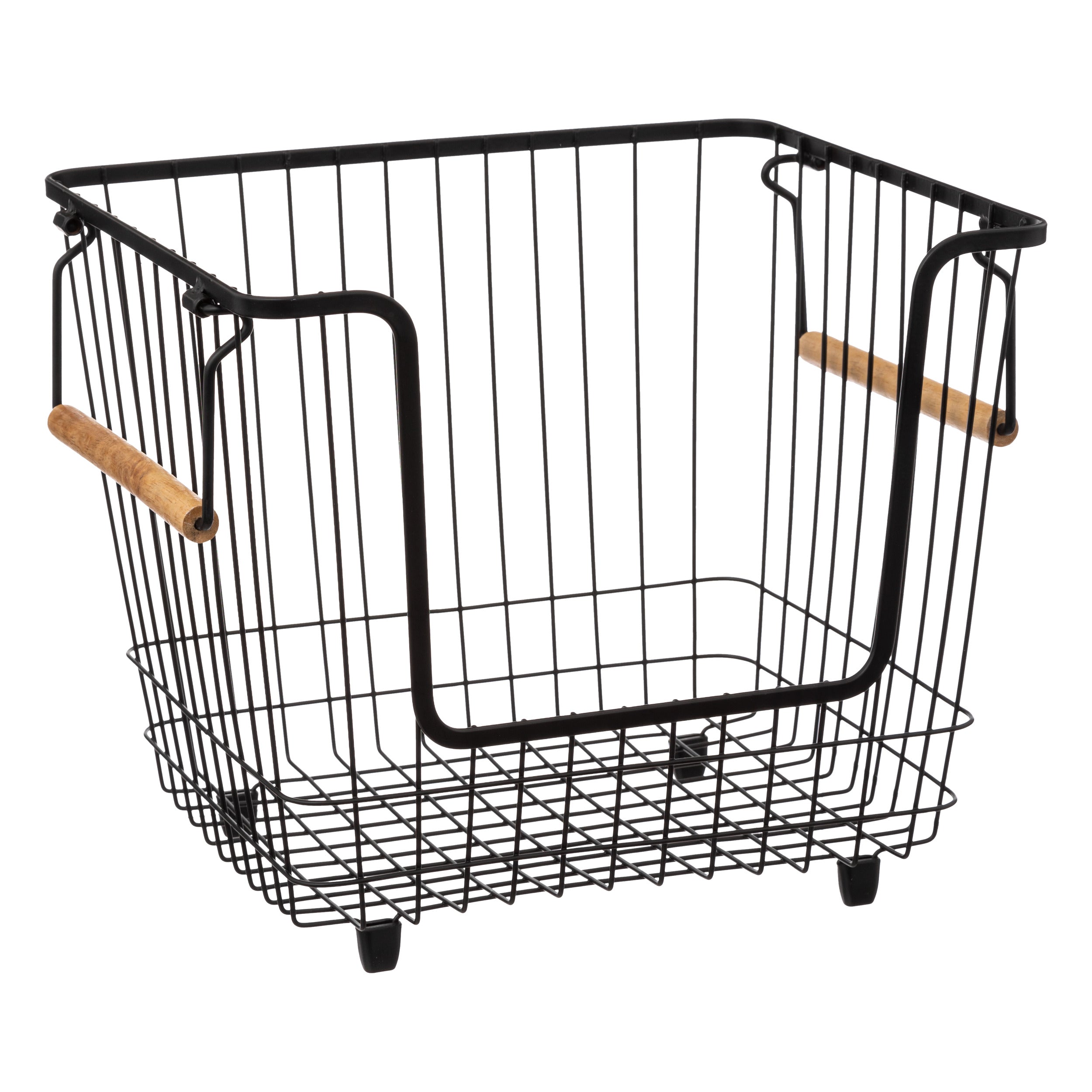 Blackwood metal stacking basket - Steel wire storage with wood handles