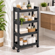 4-Tier Narrow Shelf Unit with Wheels – Black