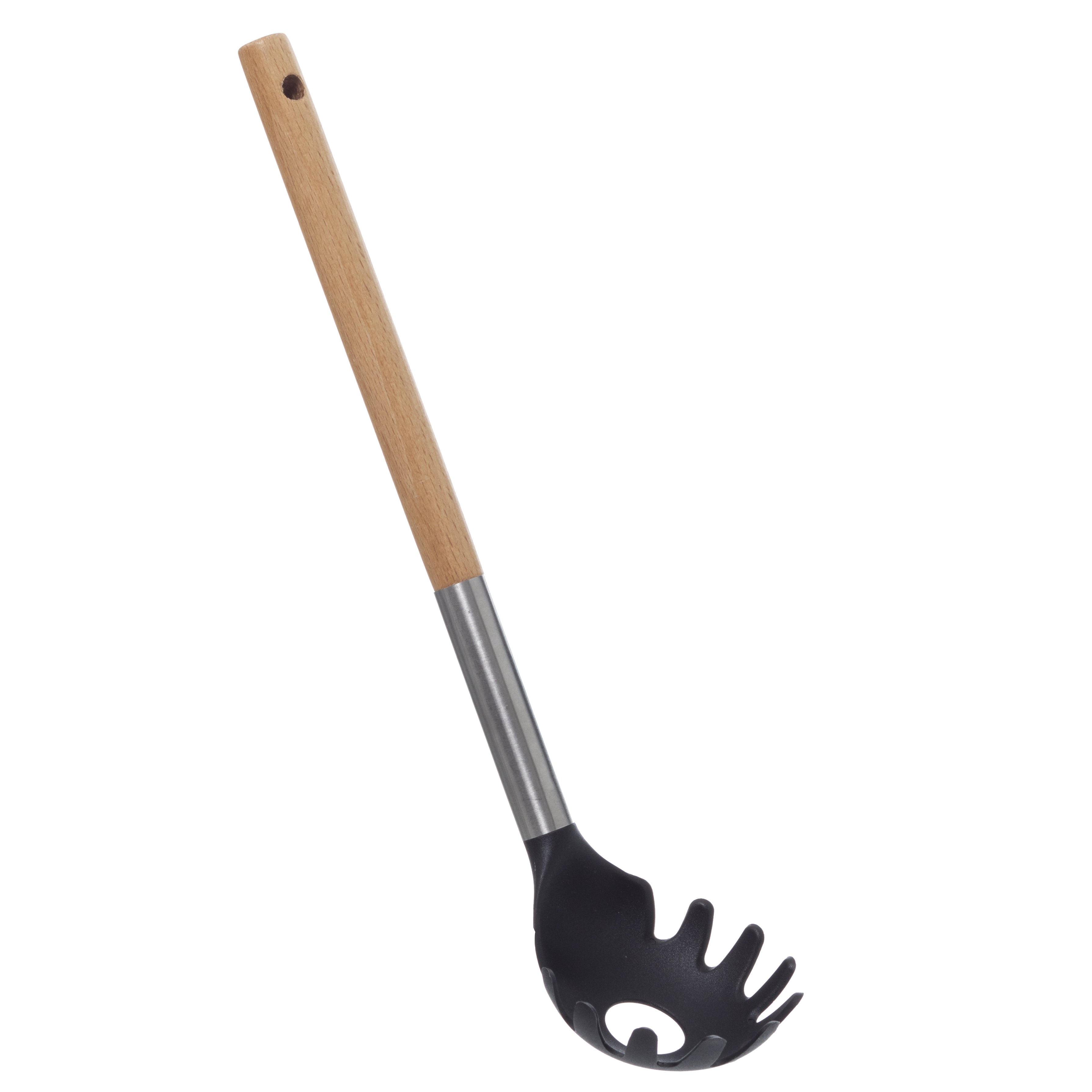 Pasta Spoon Nylon+Wood, Stainless Steel Handle