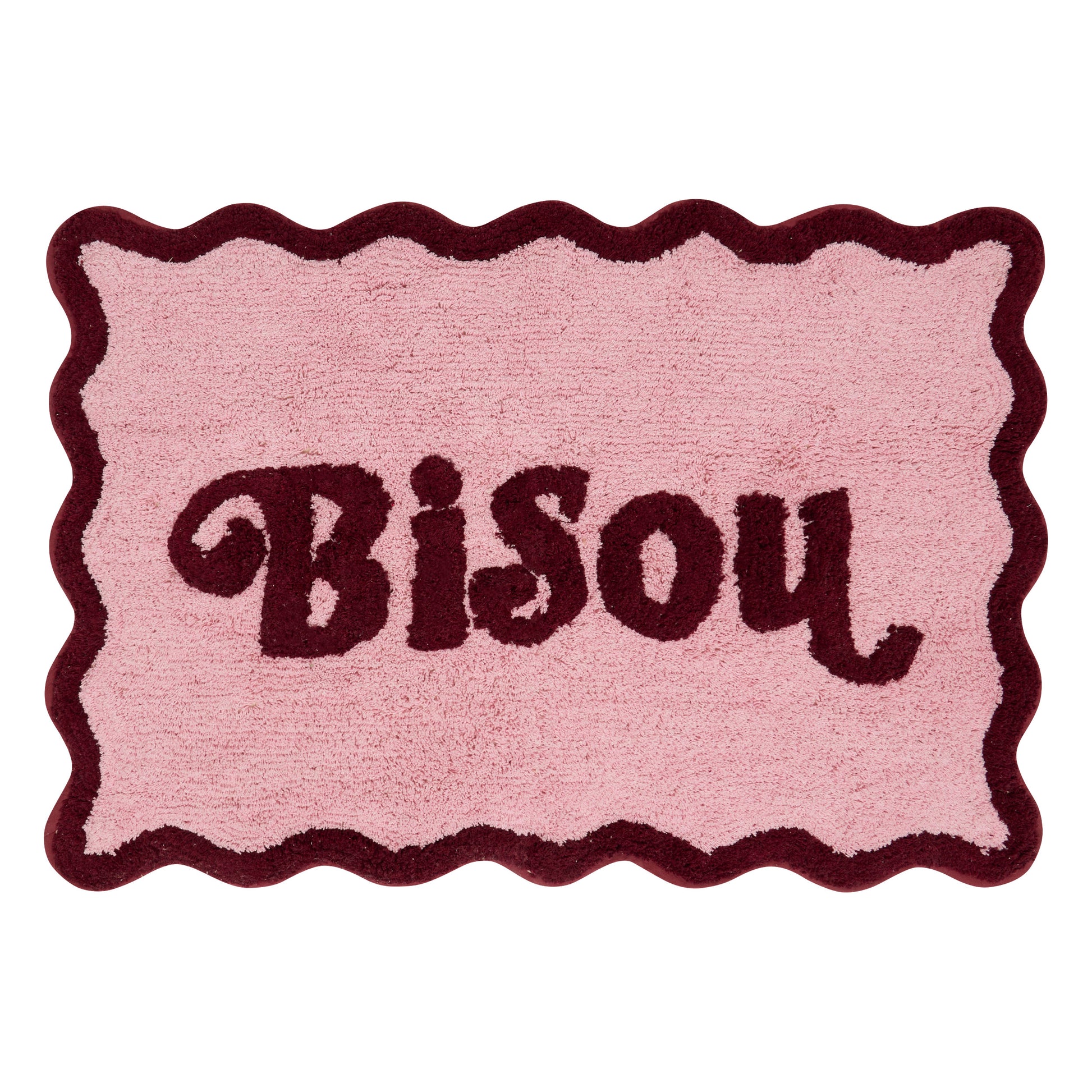 Wool-effect Rug "Cherry" - Pink Tufted Cotton Rug, Wavy Edges