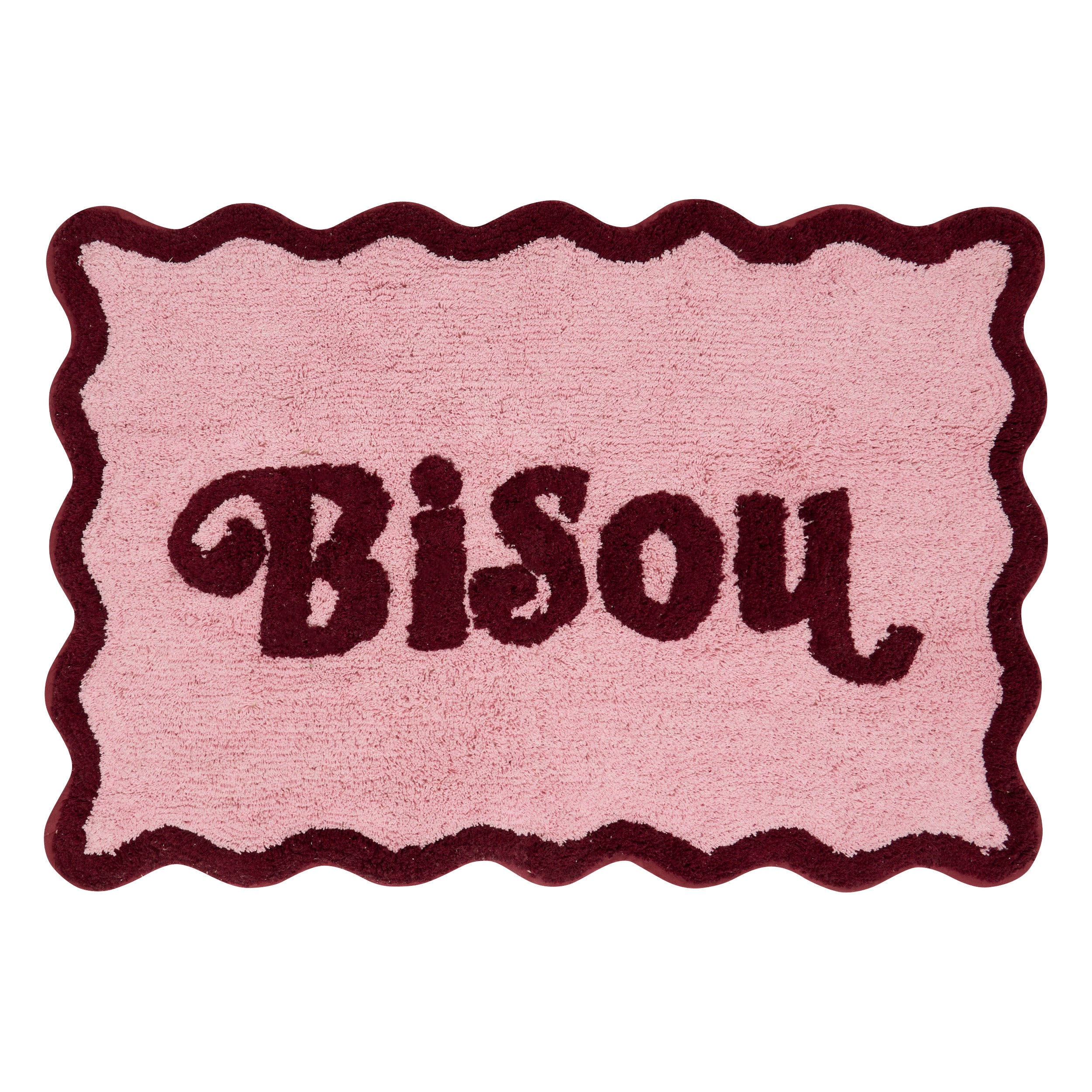 Wool-effect Rug "Cherry" - Pink Tufted Cotton Rug, Wavy Edges
