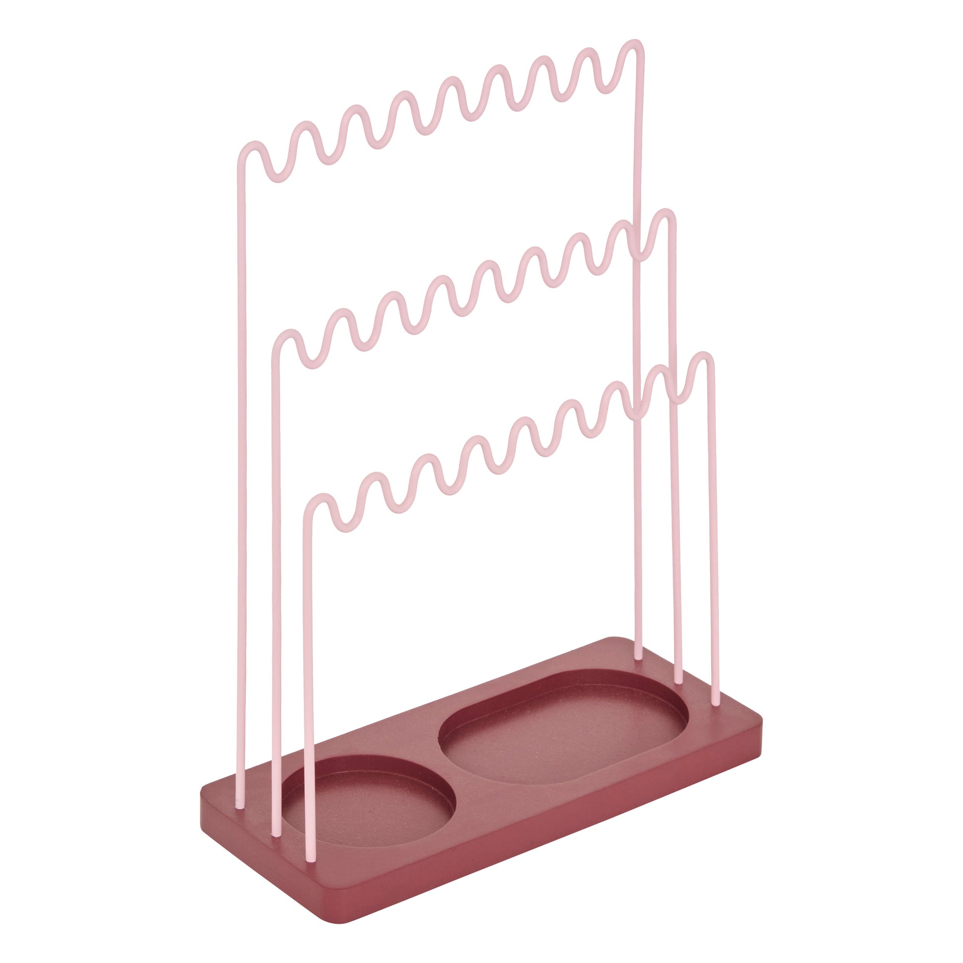 Jewelry Holder "Cherie" - Stained Wood Base with 3-Row Steel Hooks