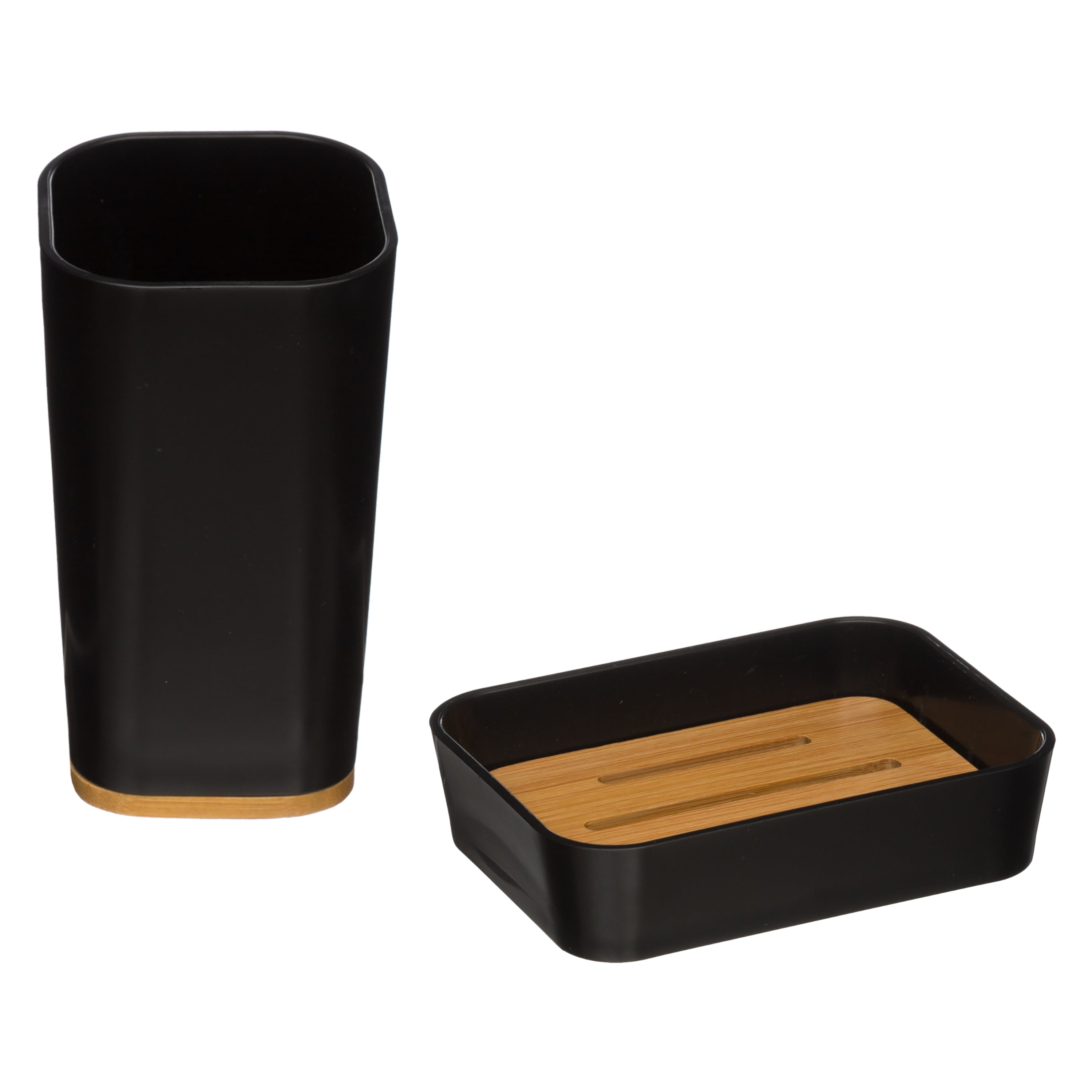 Bathroom Set - Tumbler + Soap Dish, Polystyrene and Bamboo