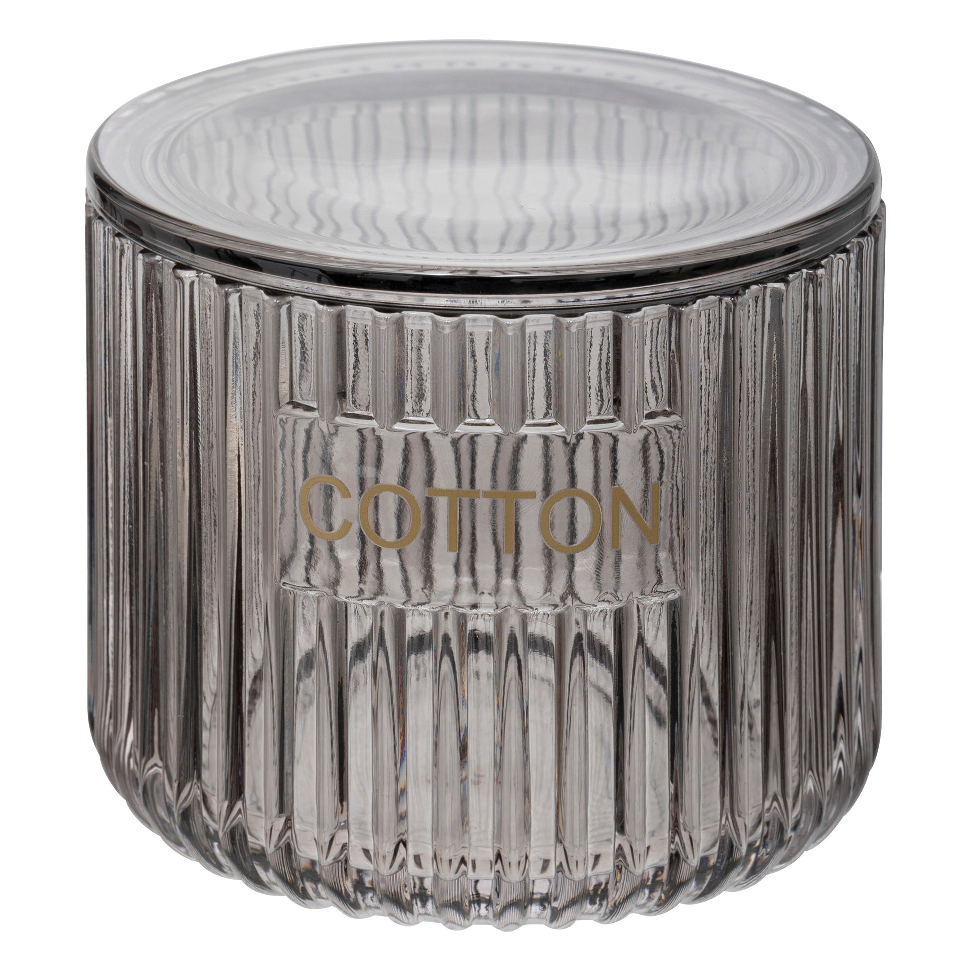 Glass Cotton Holder Gray Glass - Ribbed Jar with Lid