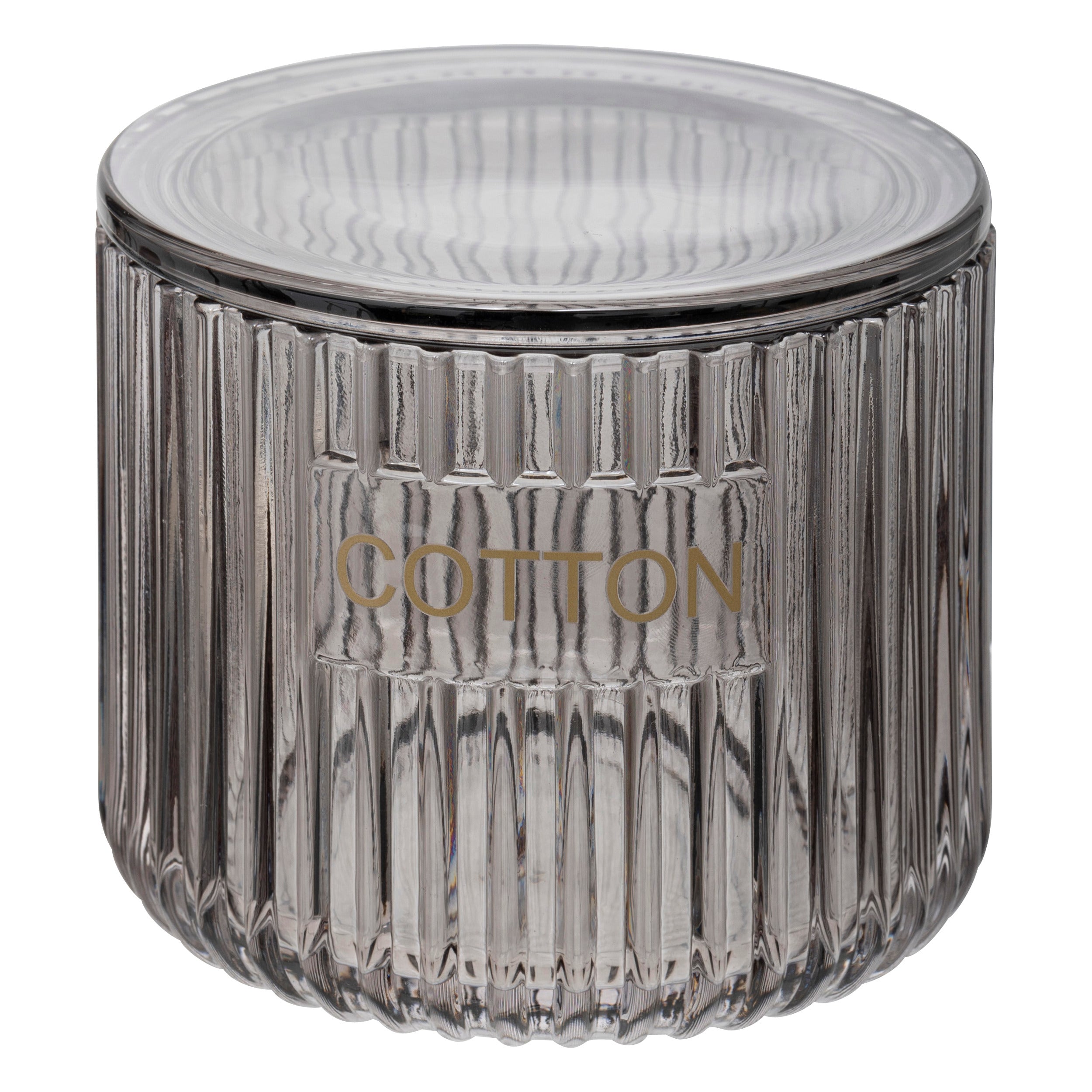 Glass Cotton Holder Gray Glass - Ribbed Jar with Lid