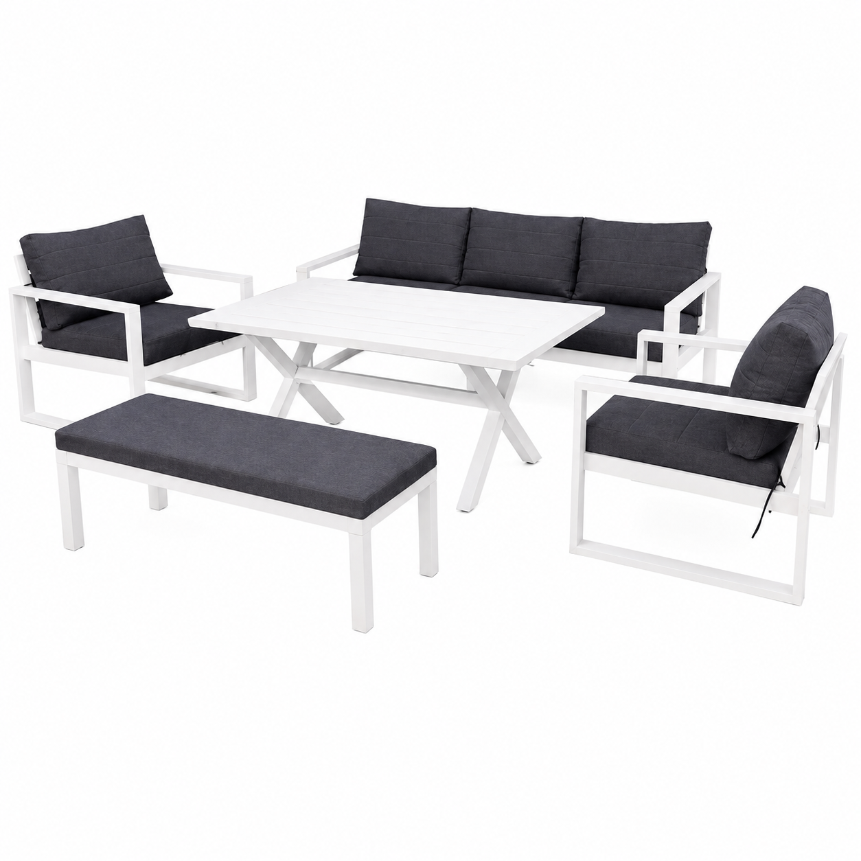 OUTDOOR ALUMINUM SET 3+1+1 WITH BENCH & TABLE