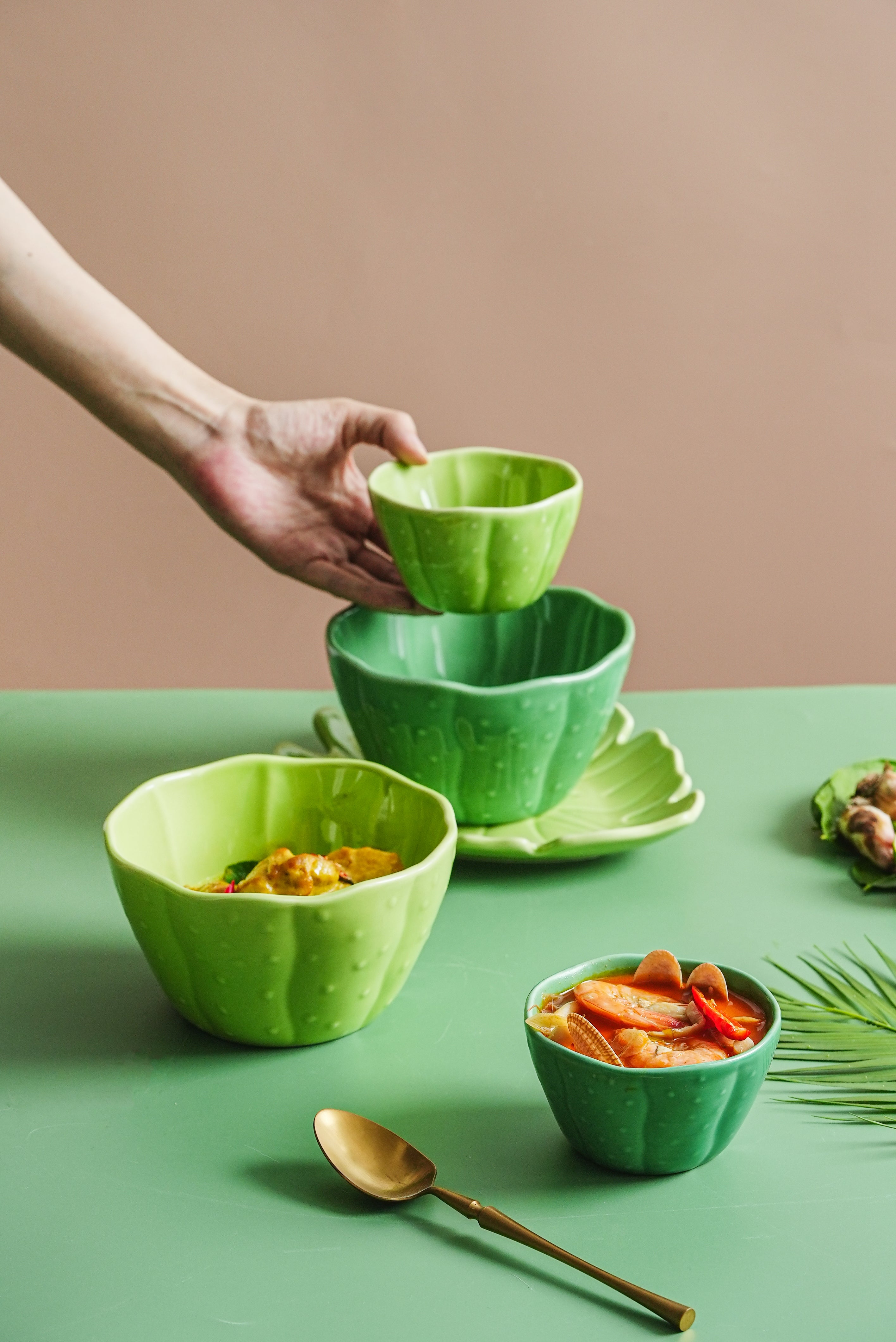 Cactus Bowl - Stylish Porcelain Green Bowl, 10.7x6.2 cm