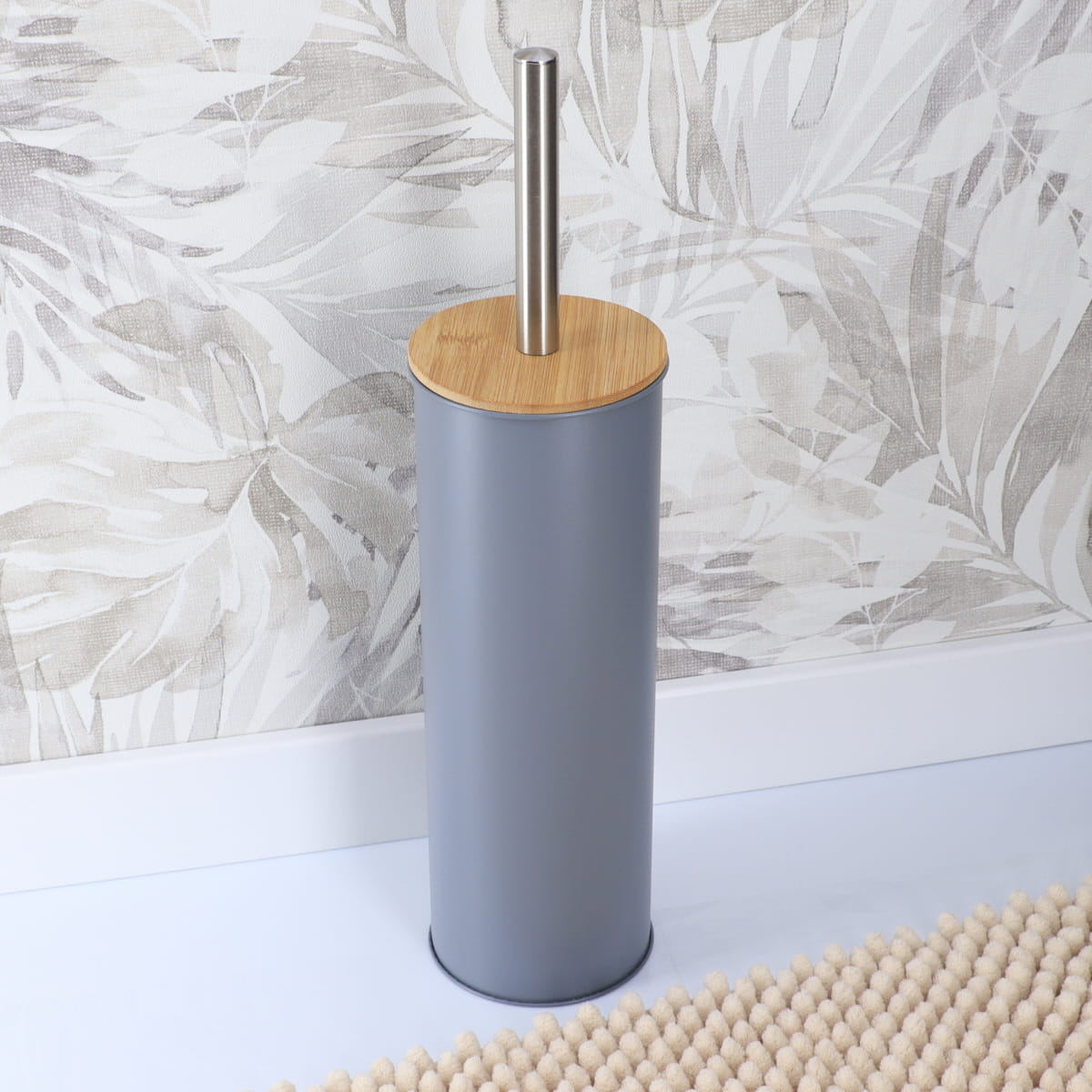 Toilet Brush with Bamboo Cover Modern Metal Bathroom Accessory