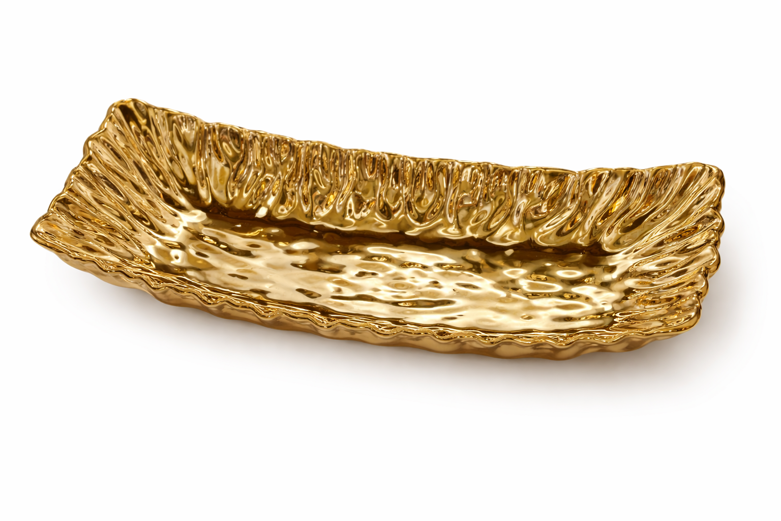 Rectangular Gold Serving Bowl 51x23x13 cm Rippled Organic Shape