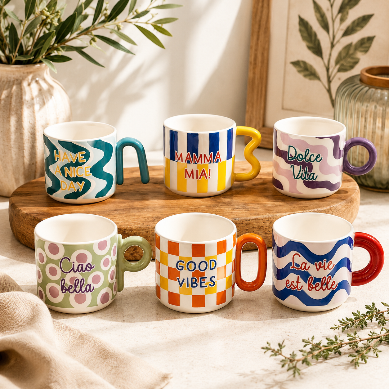 Set of 6 Porcelain Coffee Cups – Energy – Ø6 × H6 cm