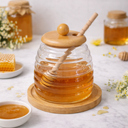 Glass Honey Pot with Wooden Lid and Spoon 450 ml