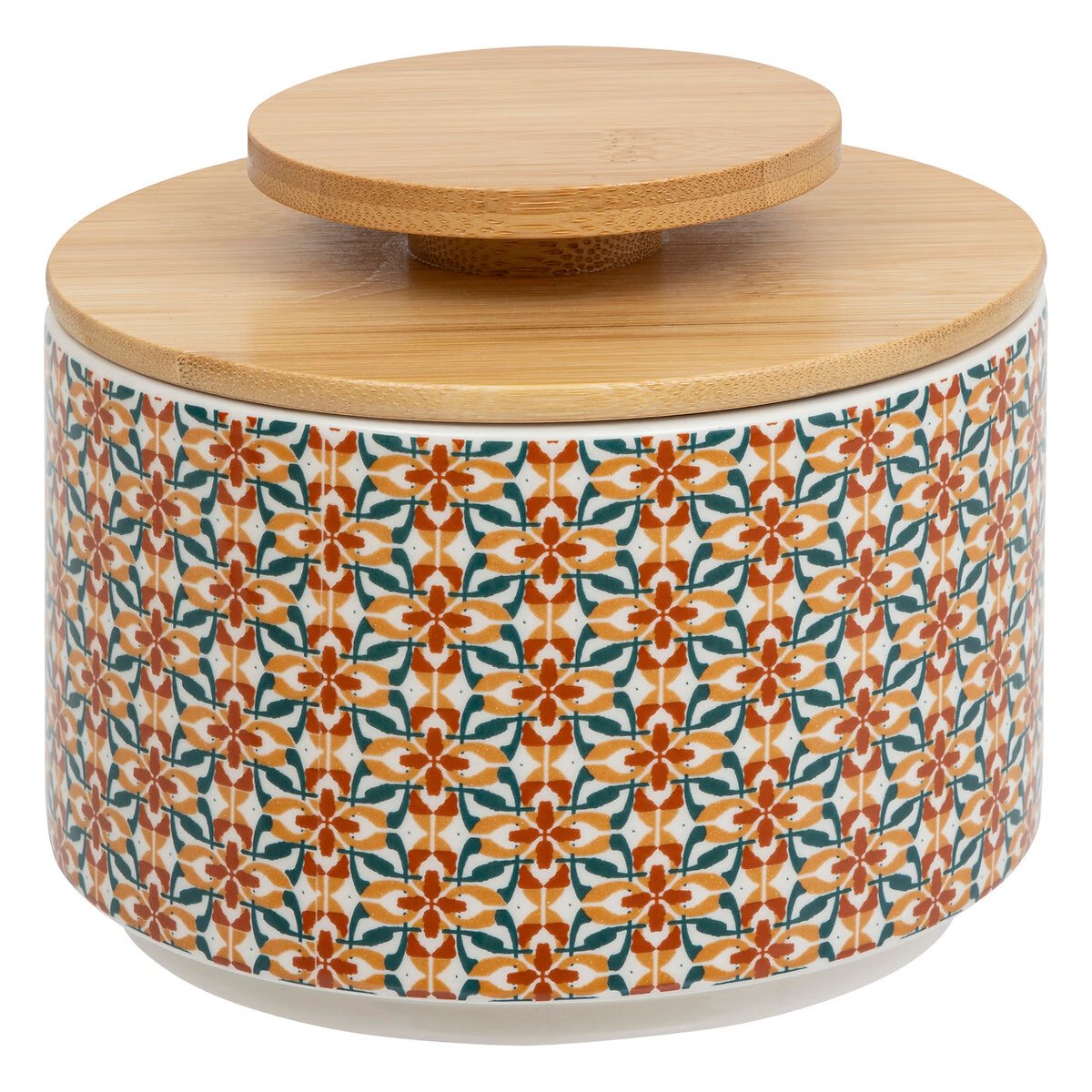 Vintage Ceramic Storage Box with Bamboo Lid