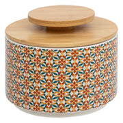 Vintage Ceramic Storage Box with Bamboo Lid