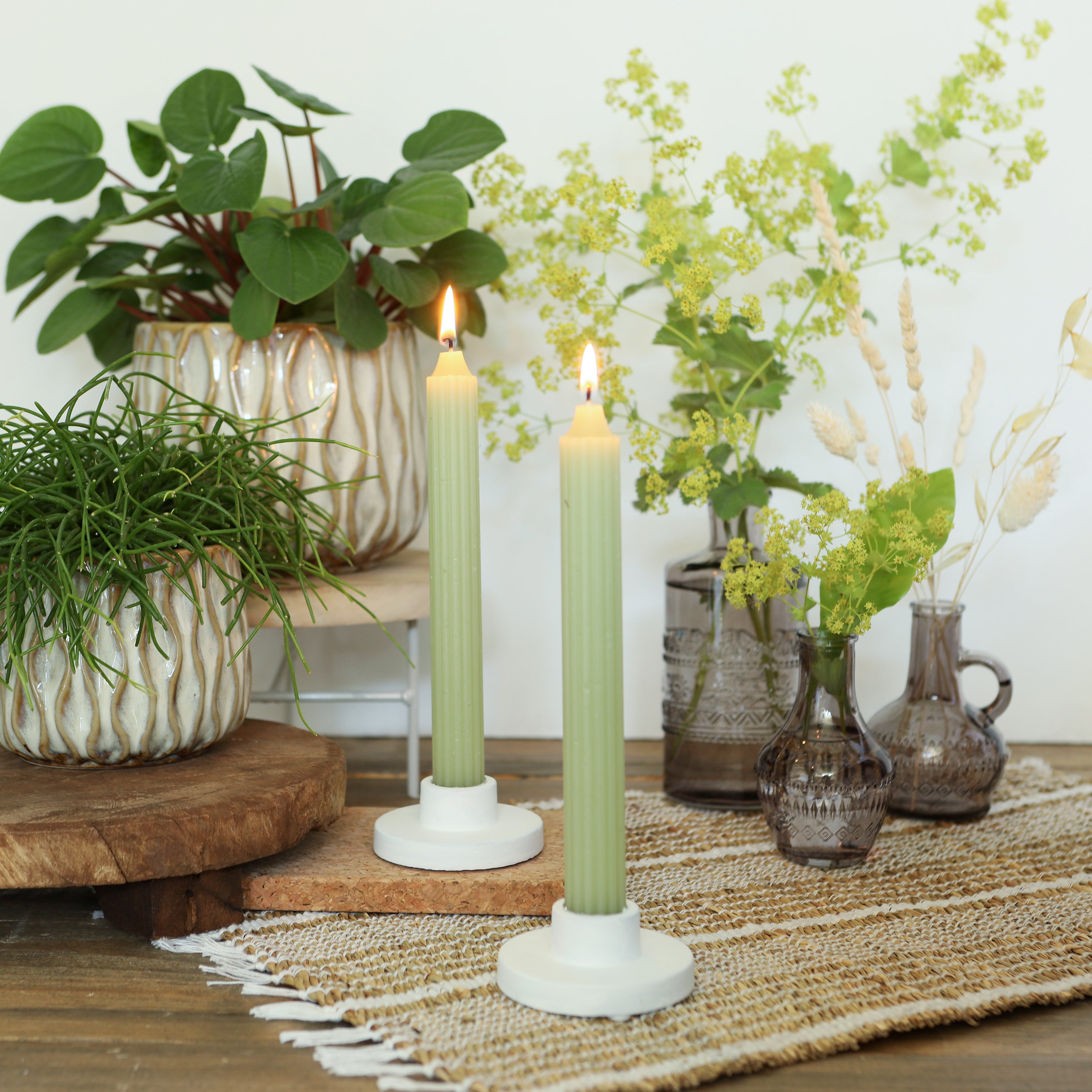 White Cement Candle Holder - Minimalist Design for Home Decor