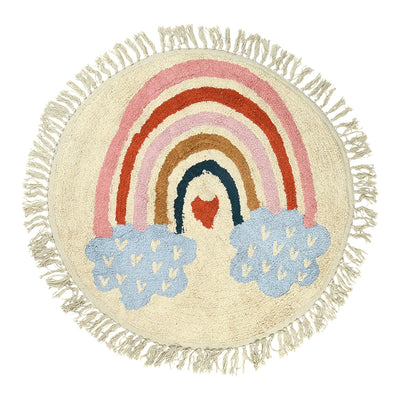 Tufted Cotton Rug Round with Pink Rainbow – Kids Mat