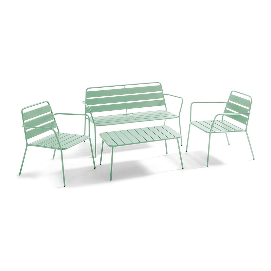 Garden Furniture 4-Seater Set Cactus Green Powder-Coated Steel Outdoor Lounge