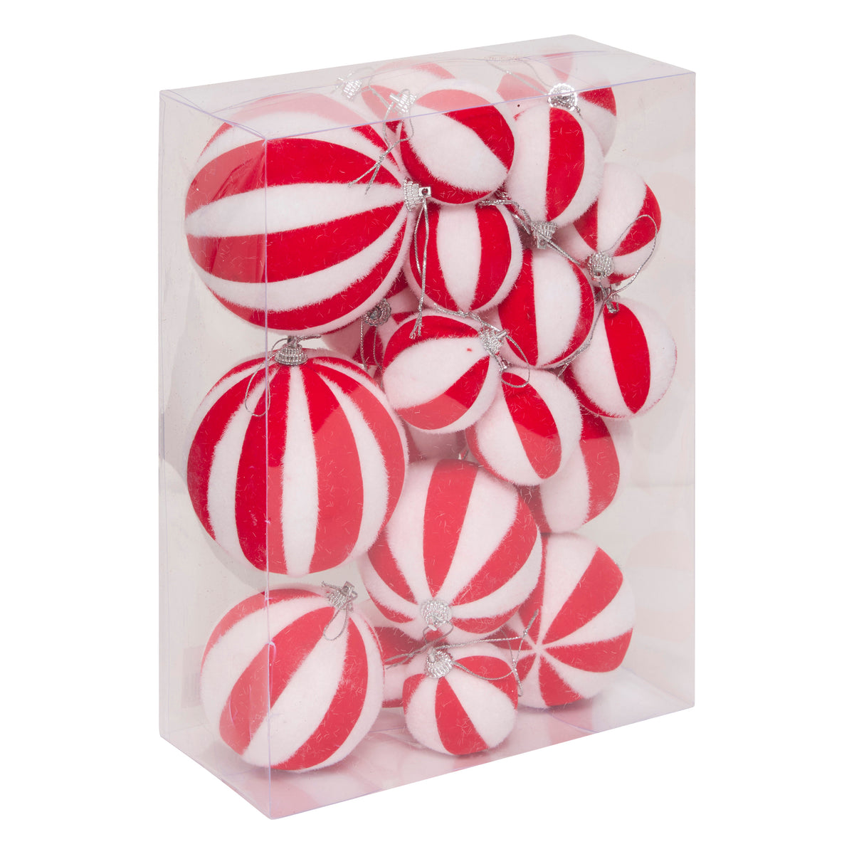 Set of 22 Polystyrene Striped Balls, Red and White