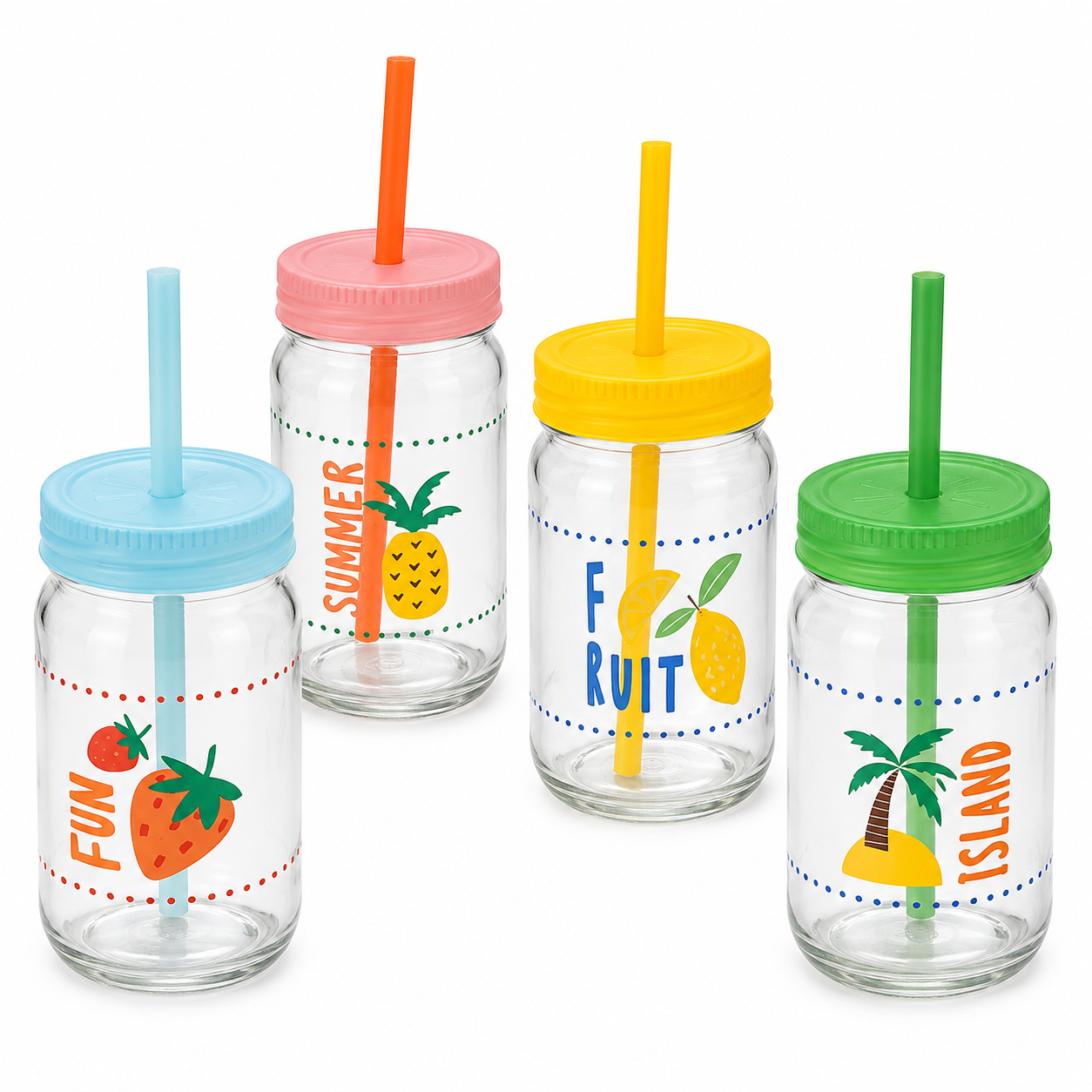 Glass Mug with Straw “Fruit” 370 ml