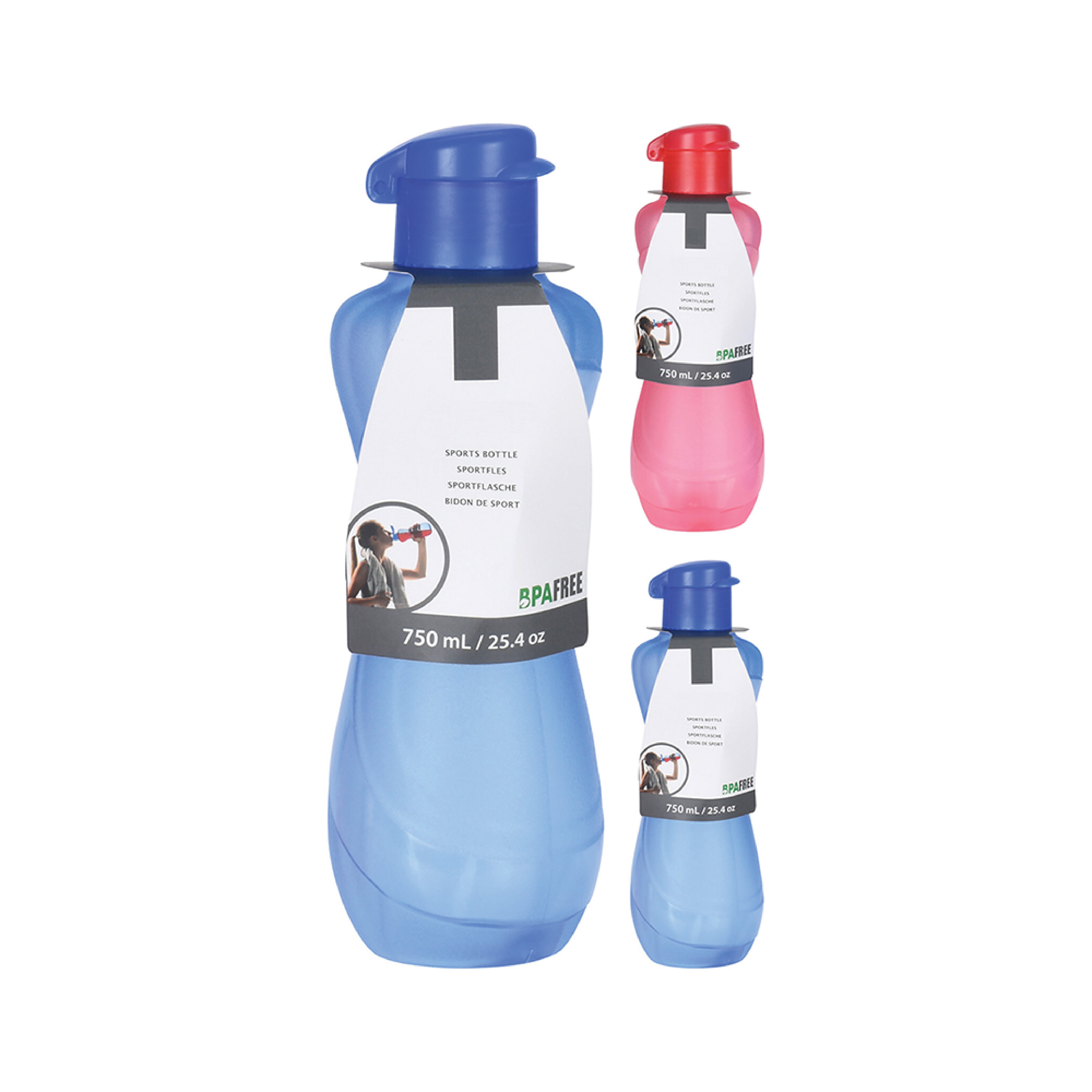 Sports Bottle - Durable Plastic, 750 ML, Available in Blue & Pink