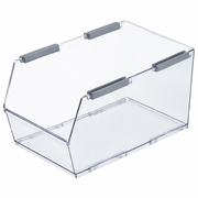 Stackable Clear Plastic Storage Basket with Handles