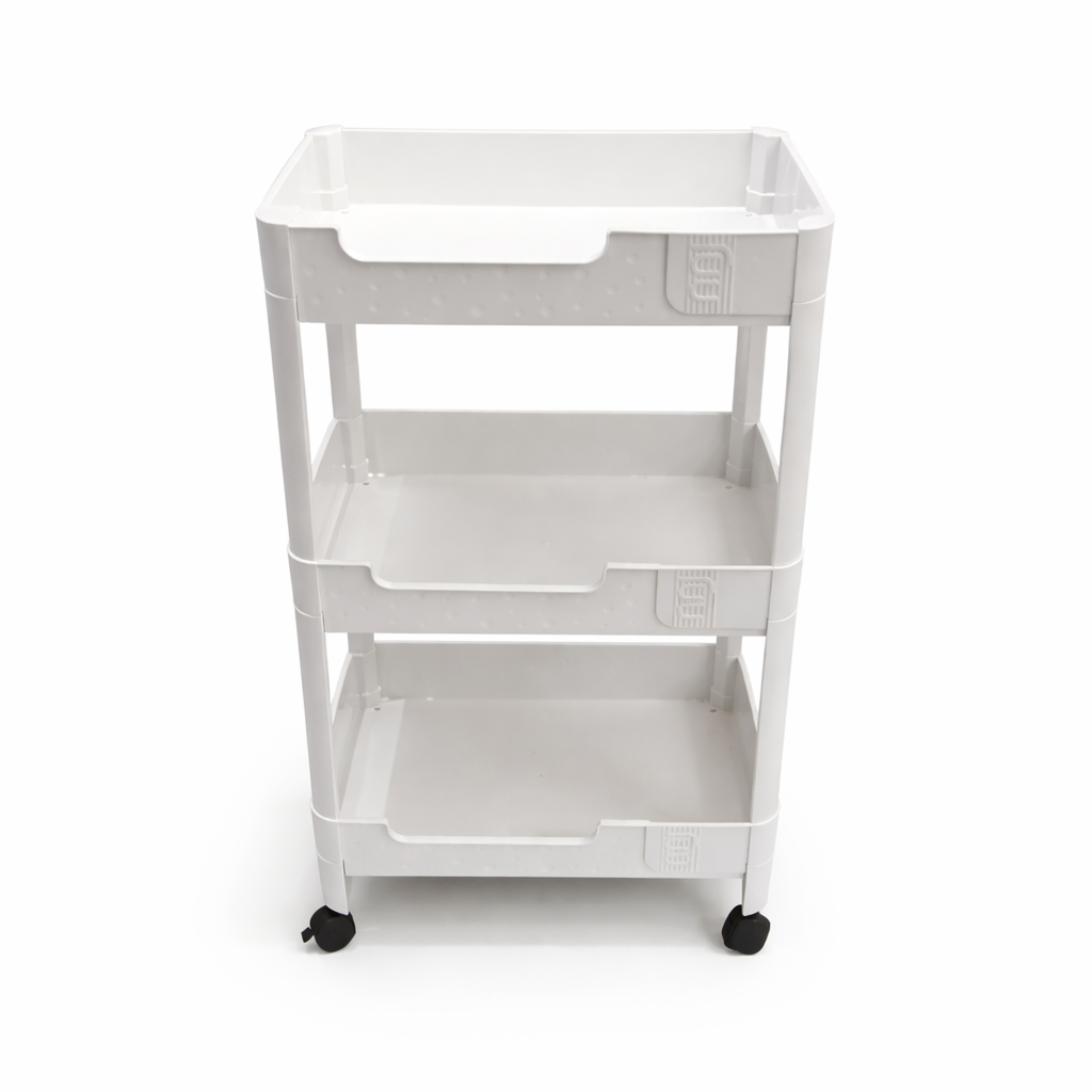 3-Tier Plastic Storage Trolley with Wheels 38x27x70 cm