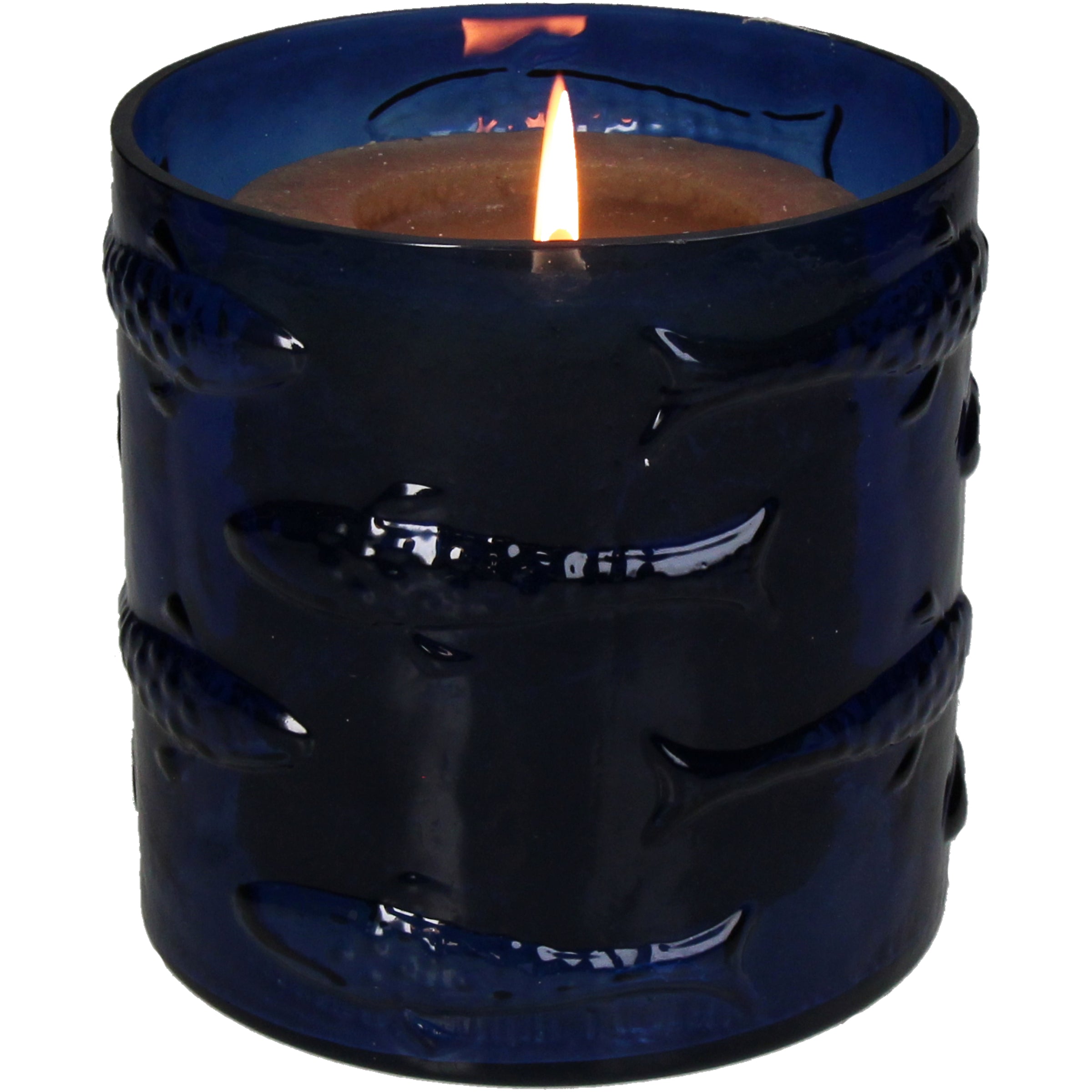 Glass Candle Holder Fishes Design Blue Decorative Accent