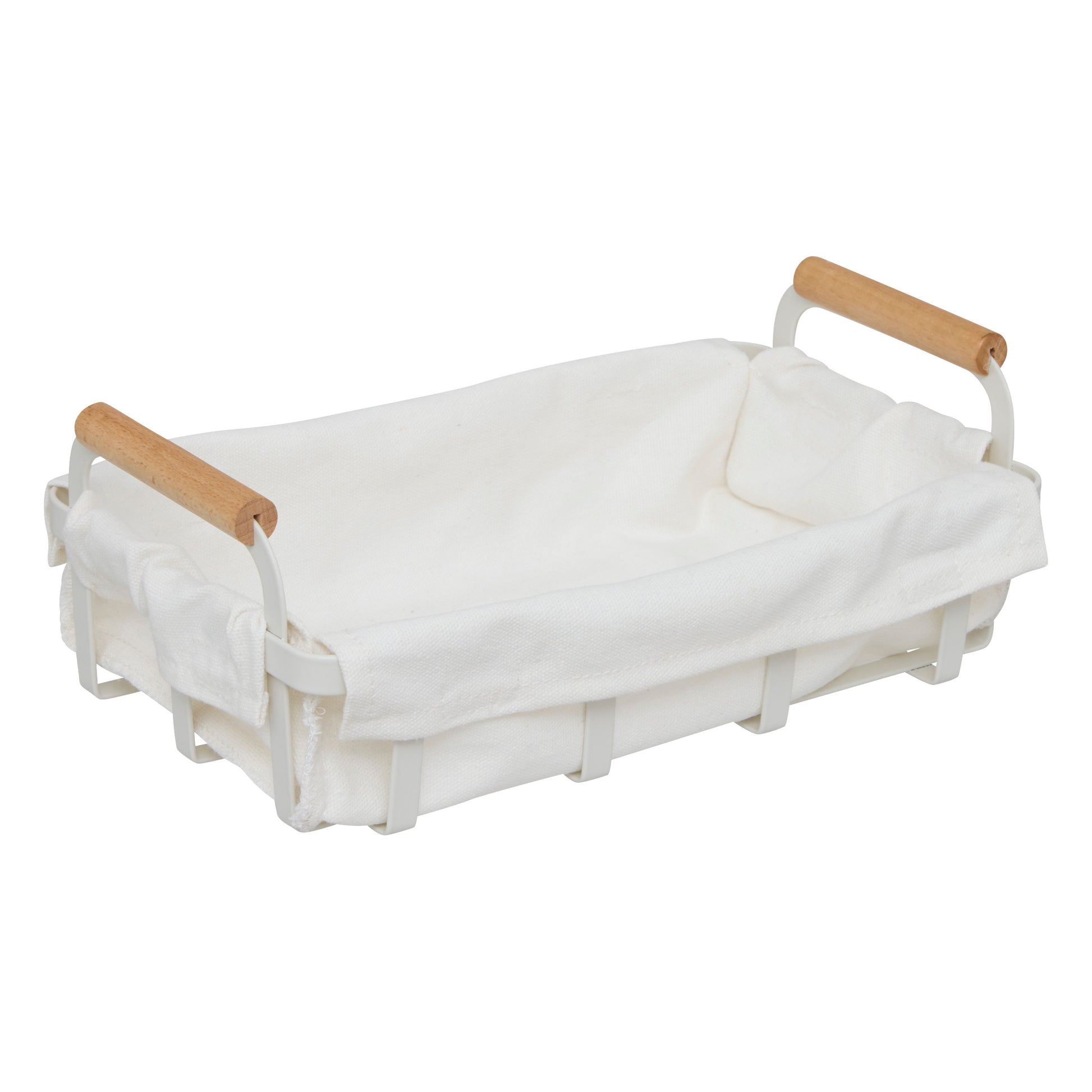 Metal Breadbasket with Removable Fabric Liner & Pine Handles, 27.6×15.9×10.9 cm