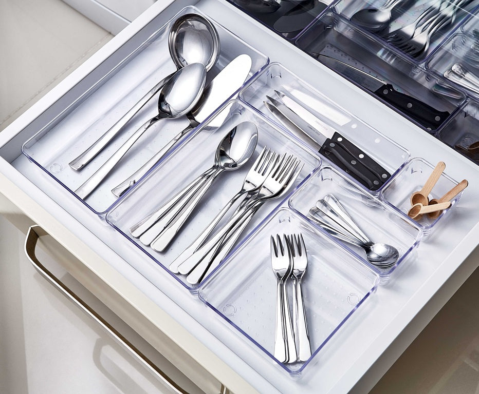 Clear Modular Organizer for Kitchen Drawers, Customizable Storage Container