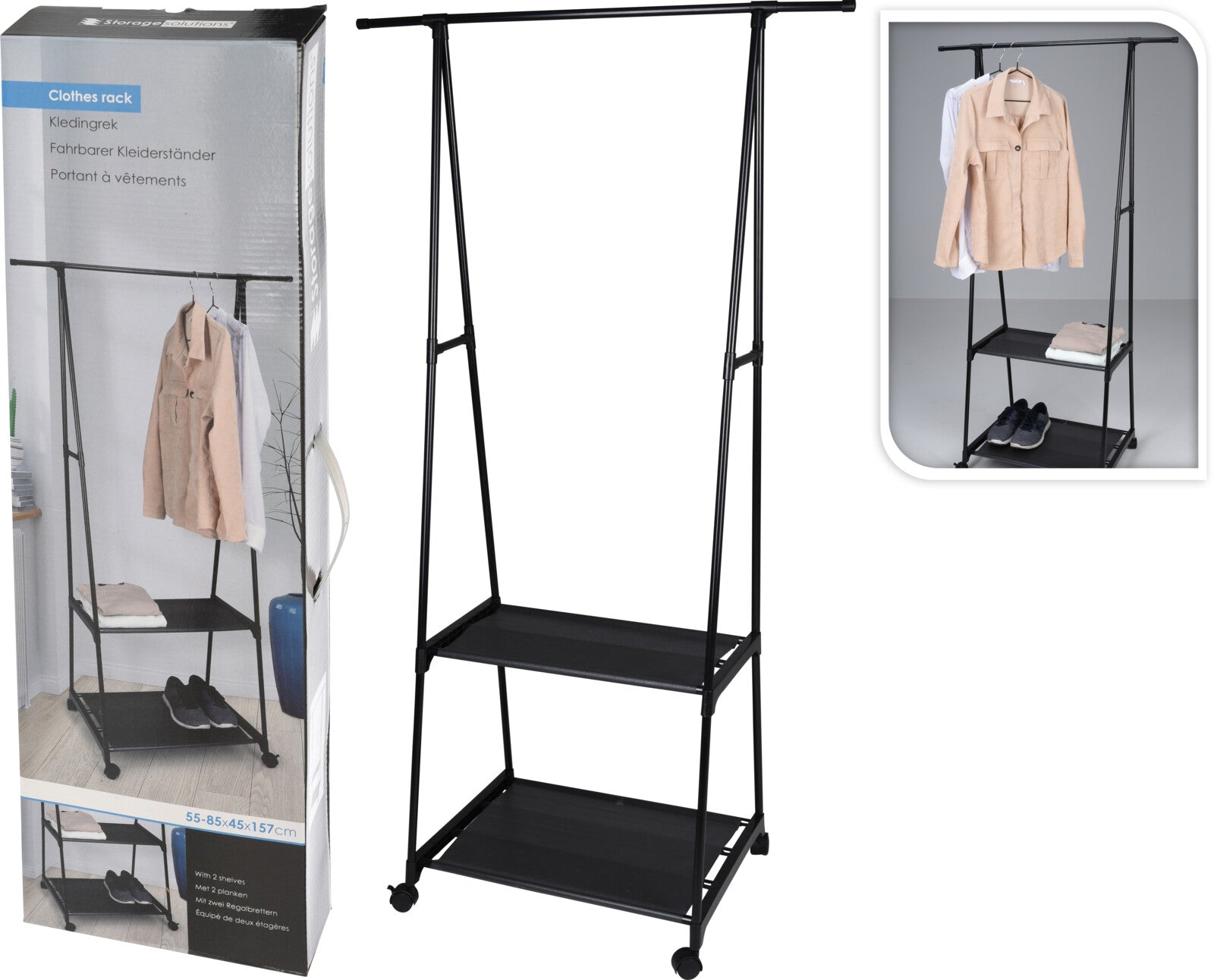 CLOTHING RACK, Metal, Retractable, Black