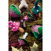 Mushroom Glass Glitter, Beads, W Spangles - Green Pink Sequin Ornament