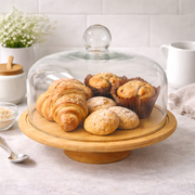 Glass Cake Dome Cake Stand 30 cm with Bamboo Base