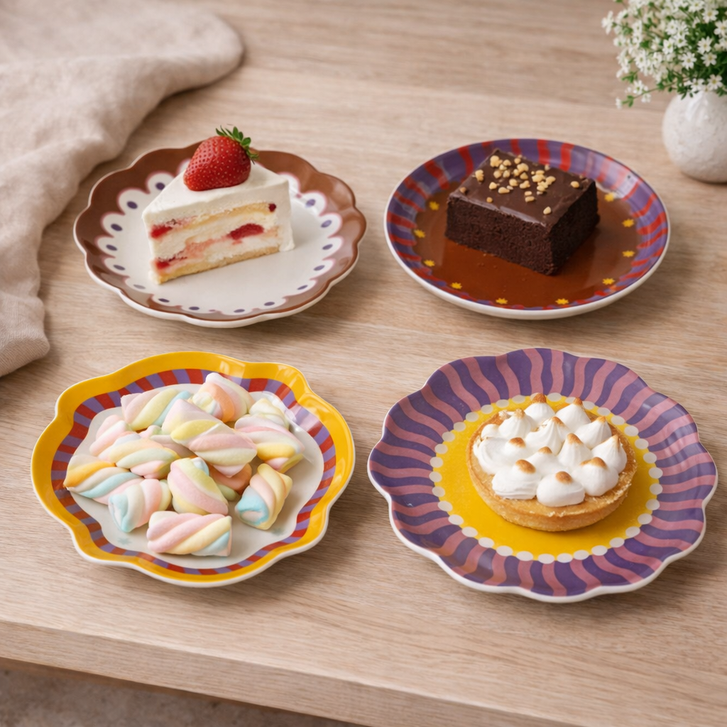 SET OF4 BREAKFAST PLATE "ELA" COLORED